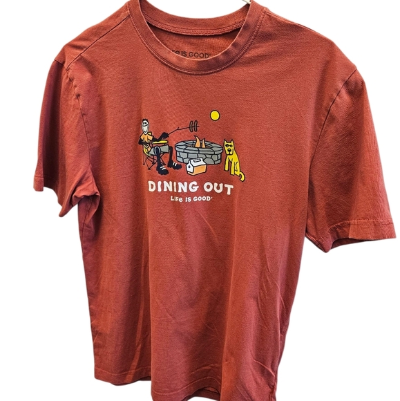Life Is Good Dining Out Graphic Man Dog Camp Tshirt - Picture 5 of 5